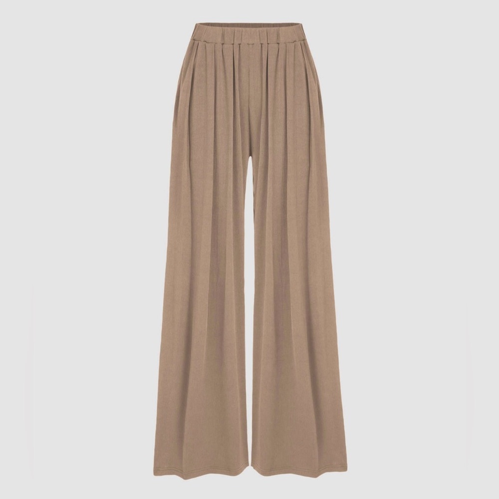 Cider Rib Knit Pull‎ On Wide Leg Pants with Pockets
